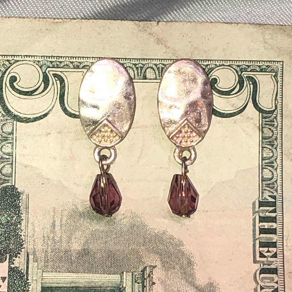 Silver Post Earrings W Purple Crystal Dangle New Beautiful 19$